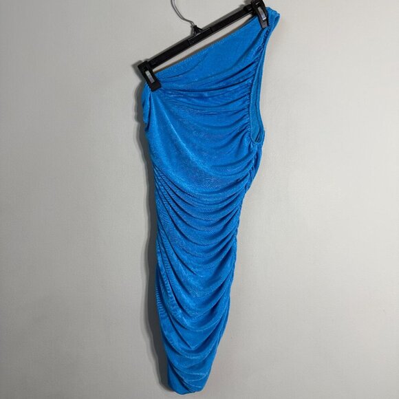 Lioness The Goddess One Shoulder Ruched Mini Dress Womens XS Blue Cocktail Party - Picture 9 of 14